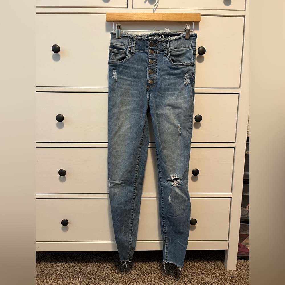 KUT Distressed Jeans with Exposed Buttons